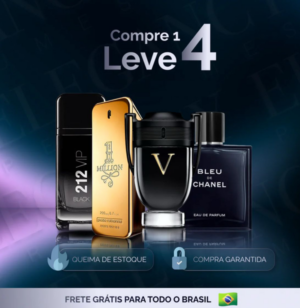 Kit Exclusivo de 4 Perfumes Masculinos – 100ml (1 Million, 212 Black, Invictus, Bleu) [ÚLTIMAS UNIDADES!]