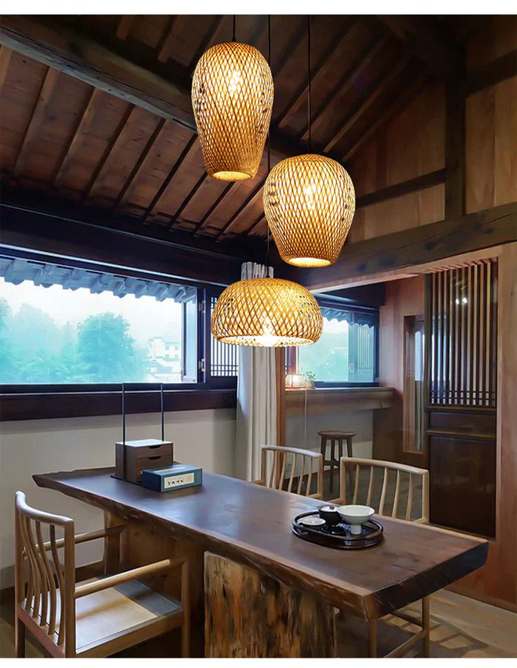Kit de Luminárias Pendentes Decorativos Artesanais de Bambu - Sak