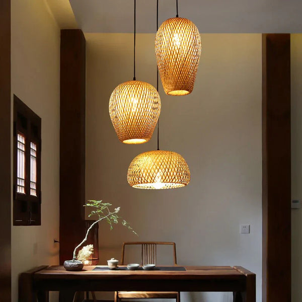 Kit de Luminárias Pendentes Decorativos Artesanais de Bambu - Sak