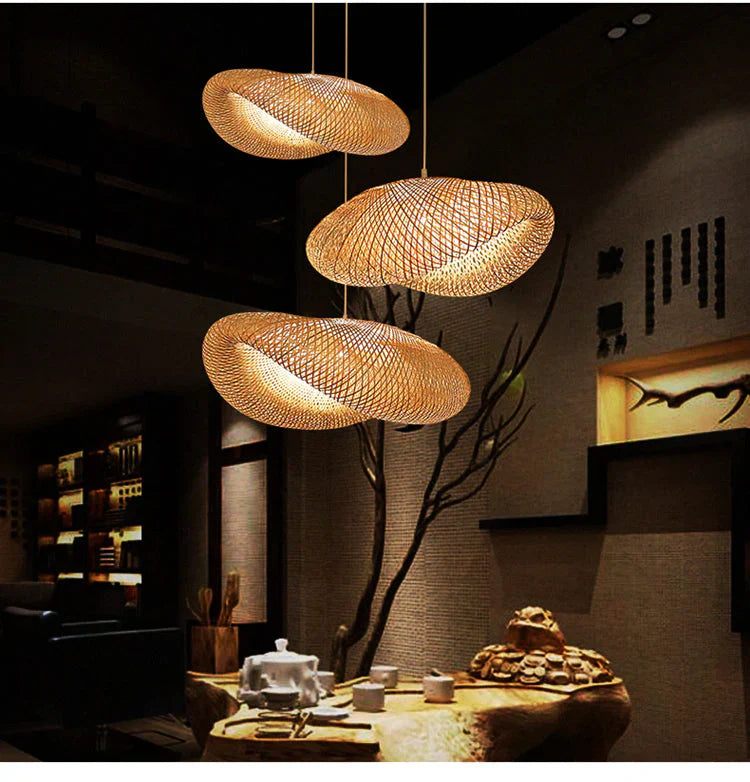 Kit de Luminárias Pendentes Decorativos Artesanais de Bambu - Sak