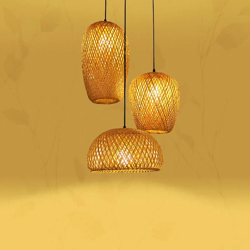 Kit de Luminárias Pendentes Decorativos Artesanais de Bambu - Sak