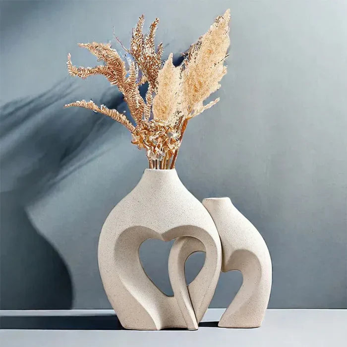 Vaso Decorativo para Sala de Cerâmica 2 Corações