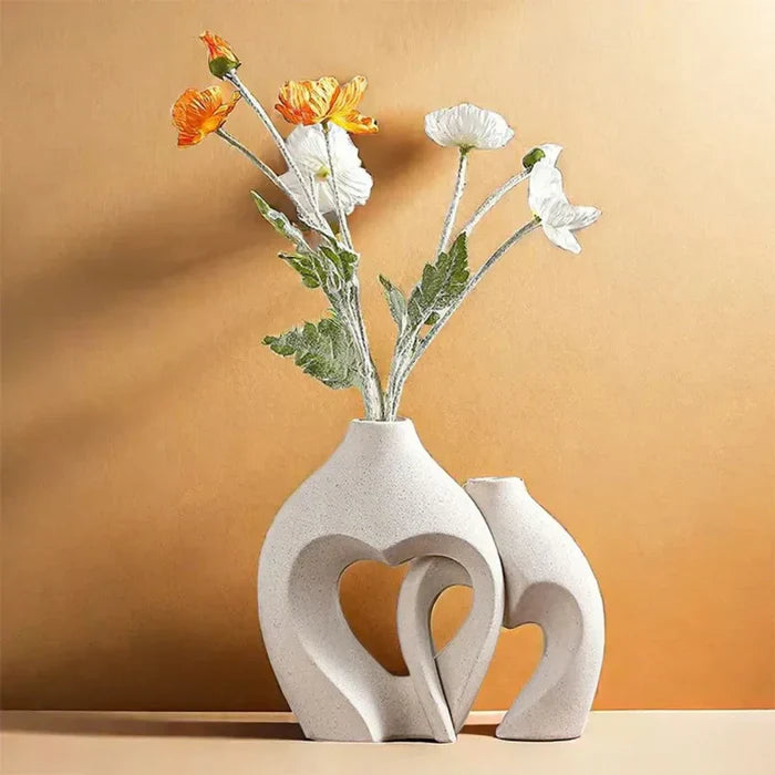 Vaso Decorativo para Sala de Cerâmica 2 Corações