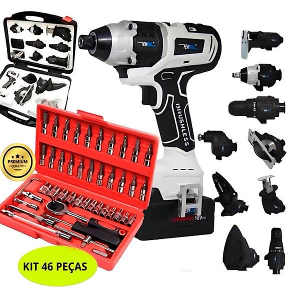 KIT Parafusadeira Multifuncional  10 em 1 + Maleta de Ferramentas Com 46 Peças