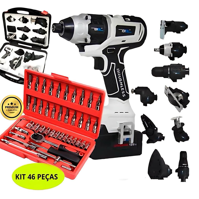 KIT Parafusadeira Multifuncional  10 em 1 + Maleta de Ferramentas Com 46 Peças